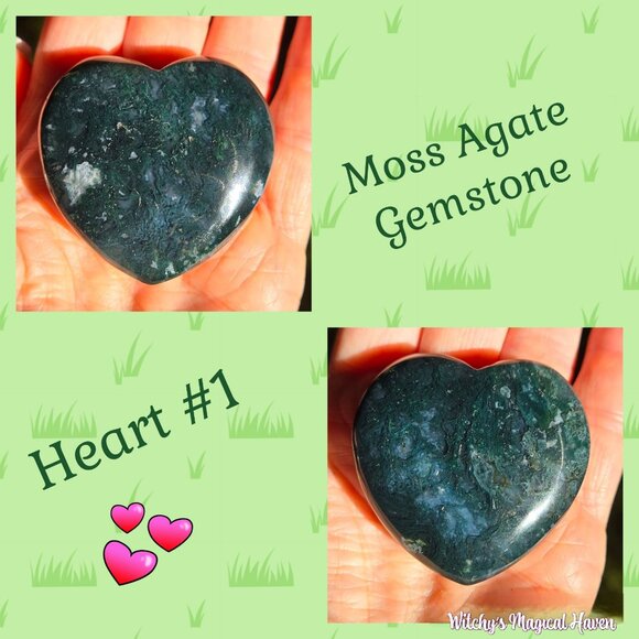 Moss Agate Gemstone Crystal Hearts - Picture 2 of 9